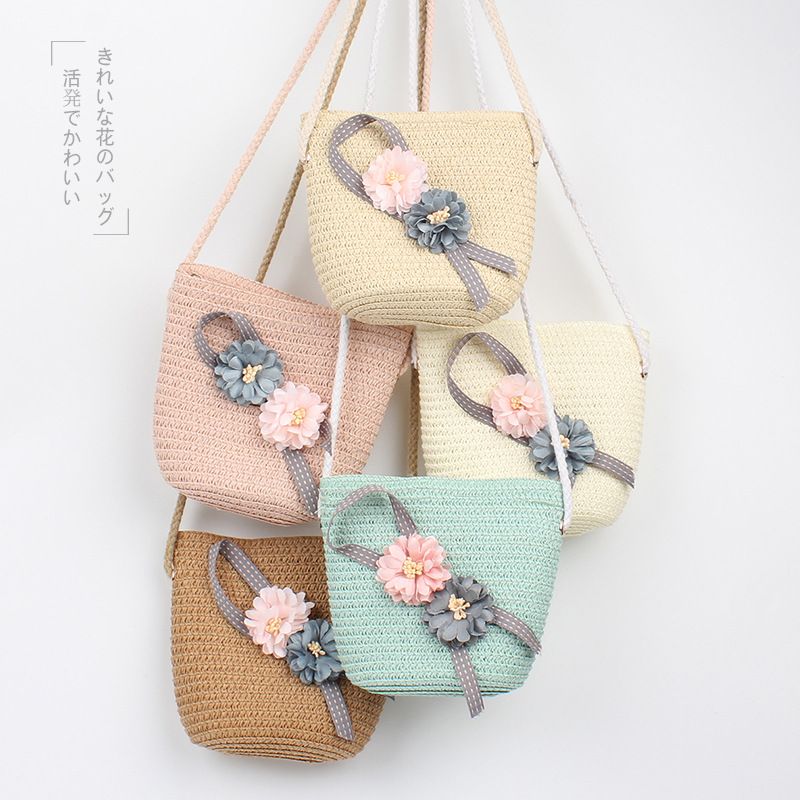 Summer Children's Straw Bag Cute Flower Diagonal Bag Korean Girl Travel Sweet Coin Hat Tide Wholesale Nihaojewelry