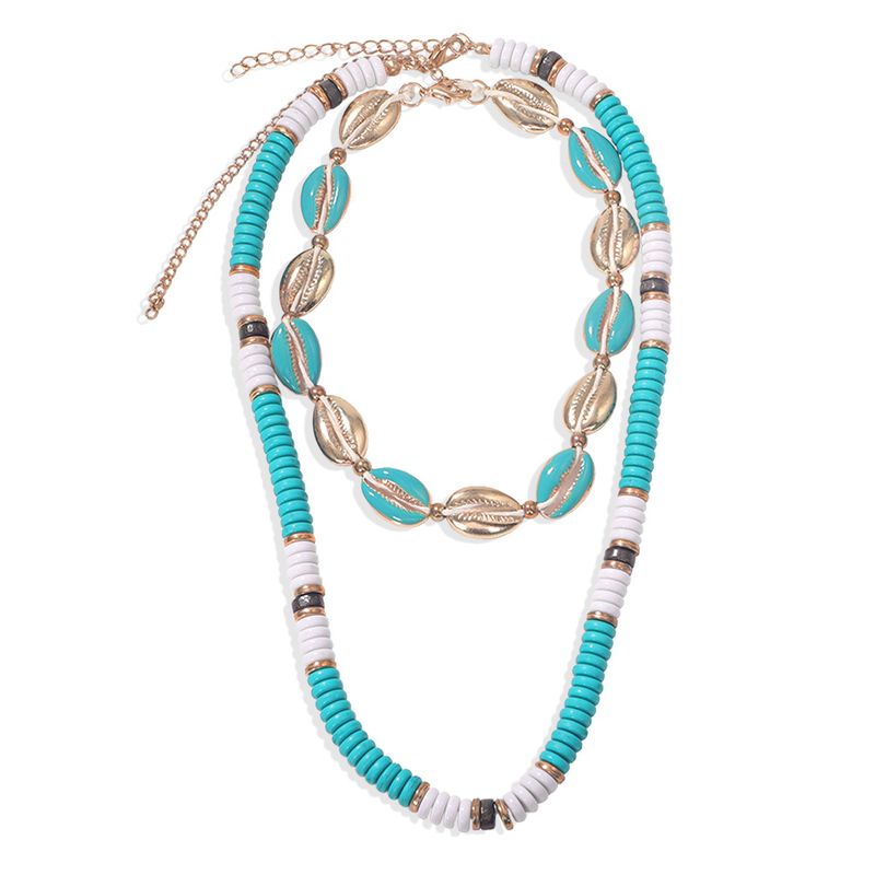 Bohemian Ethnic Style Drop Beads Metal Shell Beads Double-layer Necklace Fashion Multi-layer Seaside Wholesale Nihaojewelry