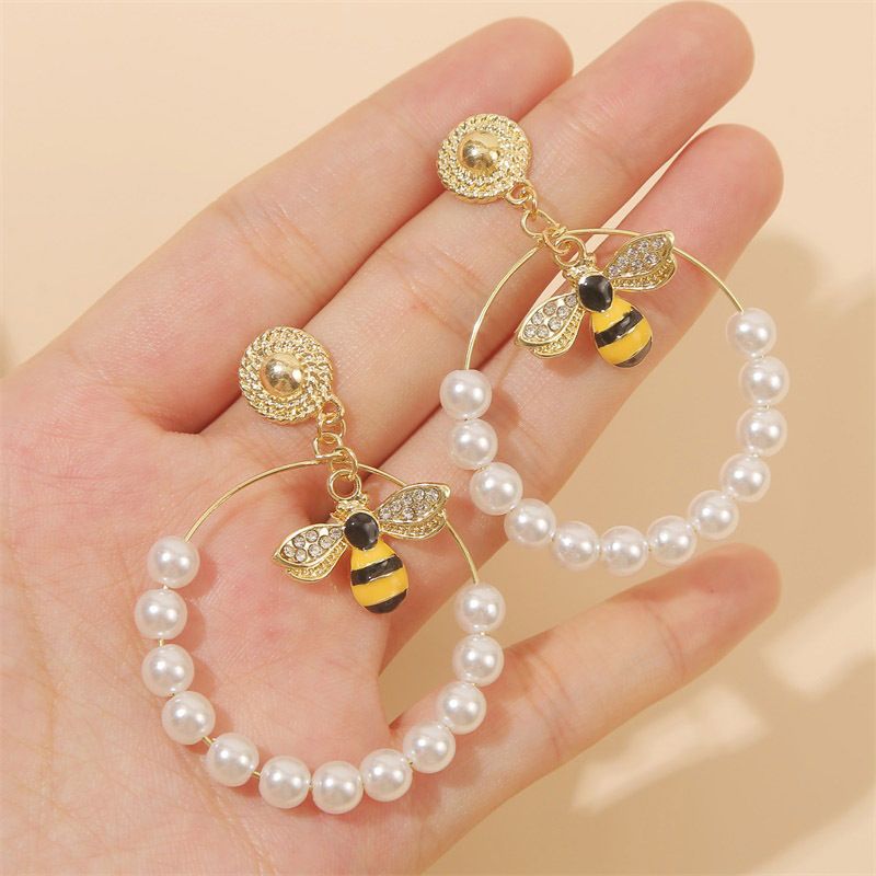 Geometric Handmade String Pearl Bee Earrings Insect Exaggerated Earrings Jewelry Wholesale Nihaojewelry