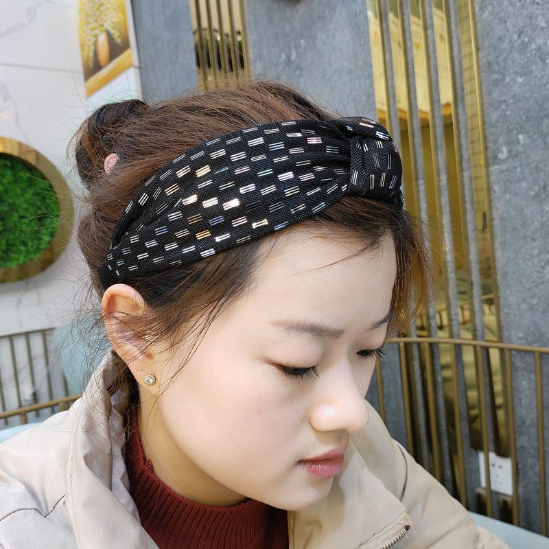 Moda Coreana Nueva Diadema Anudada De Tela De Alta Gama Moda Diadema De Presión Simple Tocado De Hilo De Oro De Lado Ancho Venta Al Por Mayor Nihaojewelry