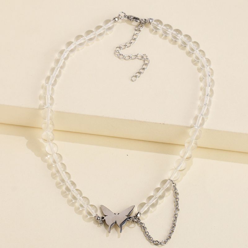 Korean Harajuku Style Fashion Butterfly Transparent Crystal Necklace Wild Neck Chain Wholesale Nihaojewelry