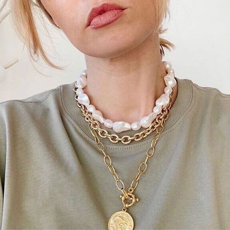 Hot Creative Relief Avatar Pendant Pearl Necklace Creative Multi-layer Necklace Suit Wholesale Nihaojewelry