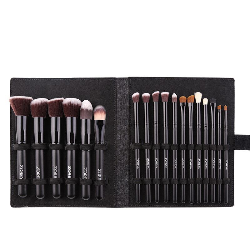 New Makeup Brush Wholesale 18 Pieces Artificial Fiber Makeup Set Black Wooden Handle Beauty Tools Wholesale Nihaojewelry