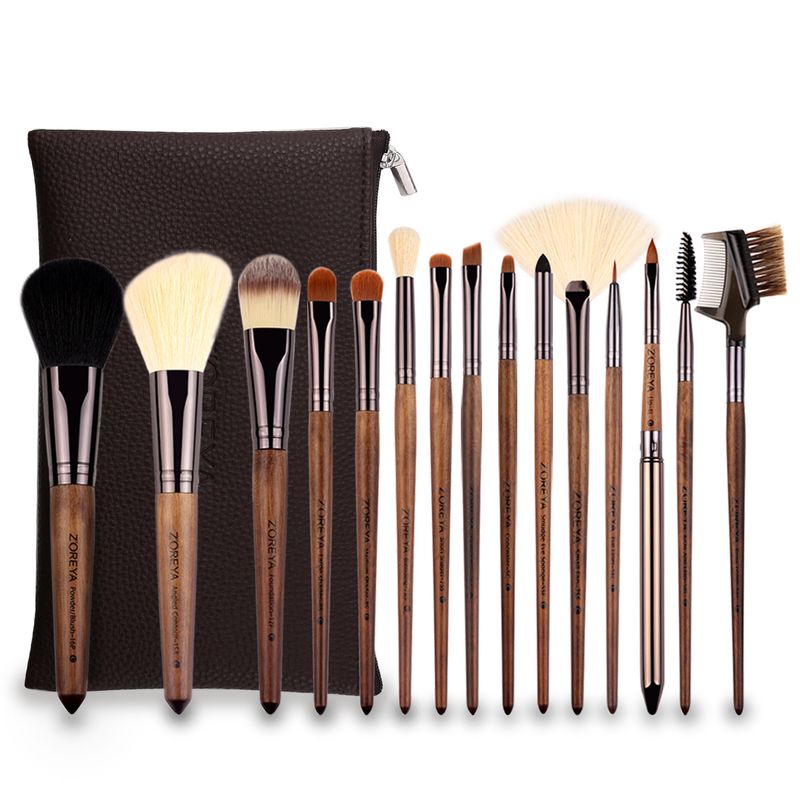 Makeup Brush Set 15 Pieces Black Walnut Wood Handle Nylon Hair Makeup Set Wholesale Nihaojewelry