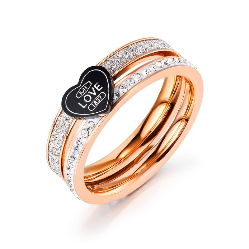 Black Love Full Diamond Ring Explosion Models Stainless Steel Rose Gold Ring Wholesale Nihaojewelry