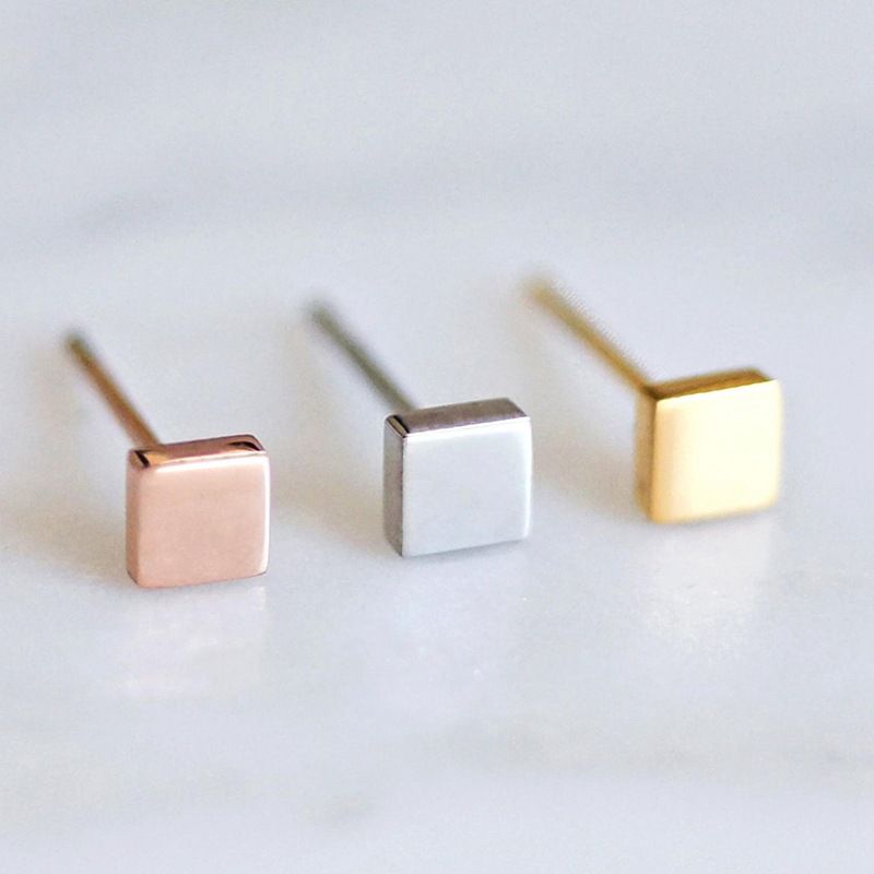 1 Pair Simple Style Geometric Square 316 Stainless Steel  14K Gold Plated Ear Studs