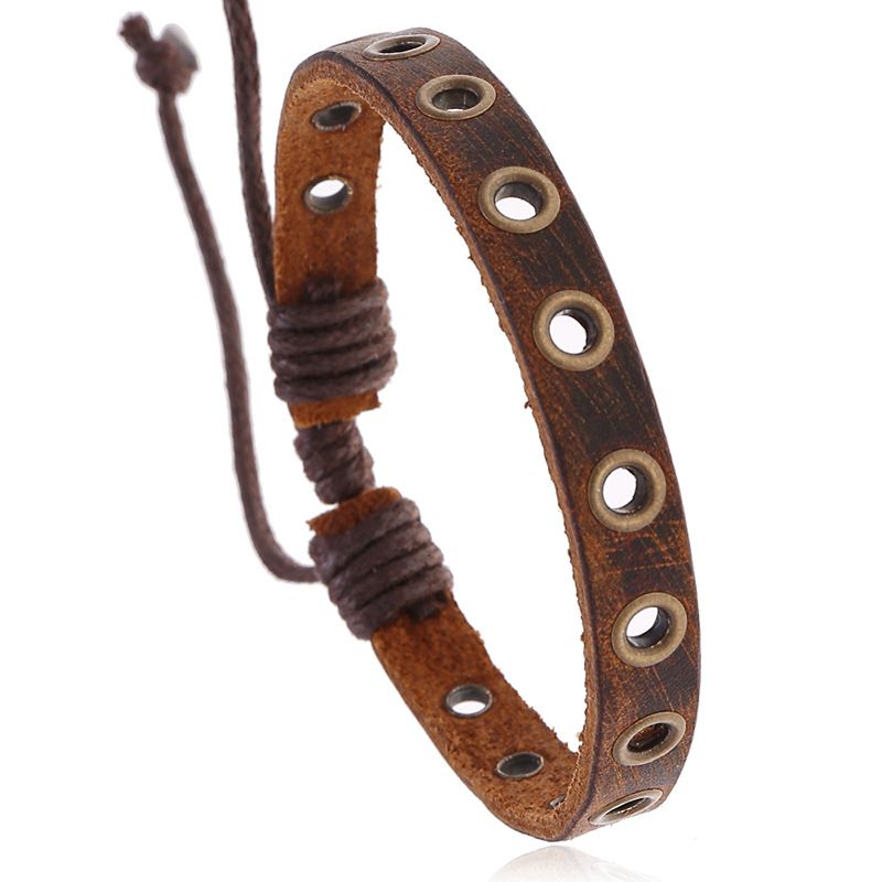 Jewelry Wholesale Vintage Brown Steam Eye Cowhide Bracelet Men Woven Leather Bracelet Wholesale Nihaojewelry