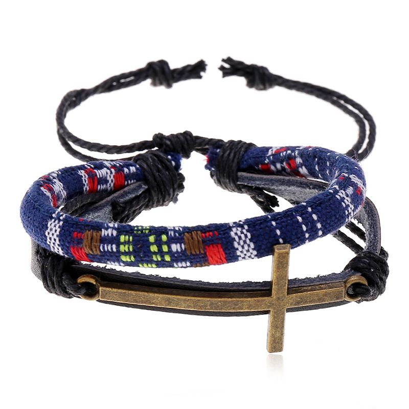Bracelet Chaud Style National Simple Croix Bracelet En Cuir Tissé Nouveaux Bijoux En Gros Nihaojewelry