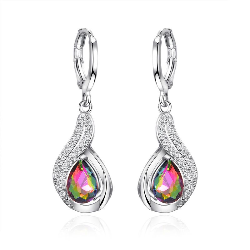 New Fashion Simple Personality Colorful Water Drop Pendant Earrings Temperament Diamond Colorful Diamond Alloy Earrings Nihaojewelry Wholesale