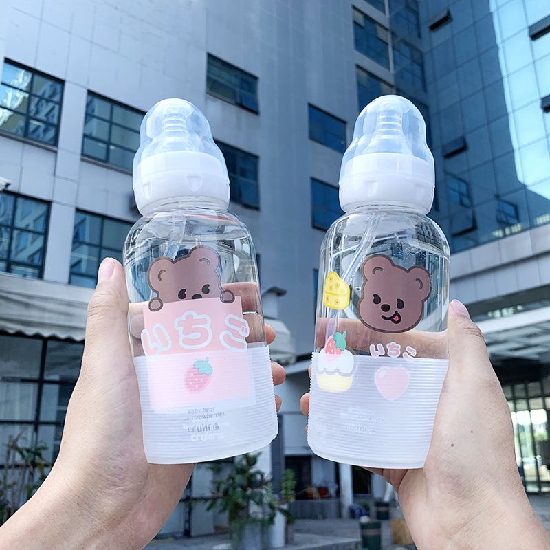 Mori Pacifier Glass Bottle Baby Girl Heart Cute Bear Printed Water Cup Female Student  Portable Water Cup Nihaojewelry Wholesale