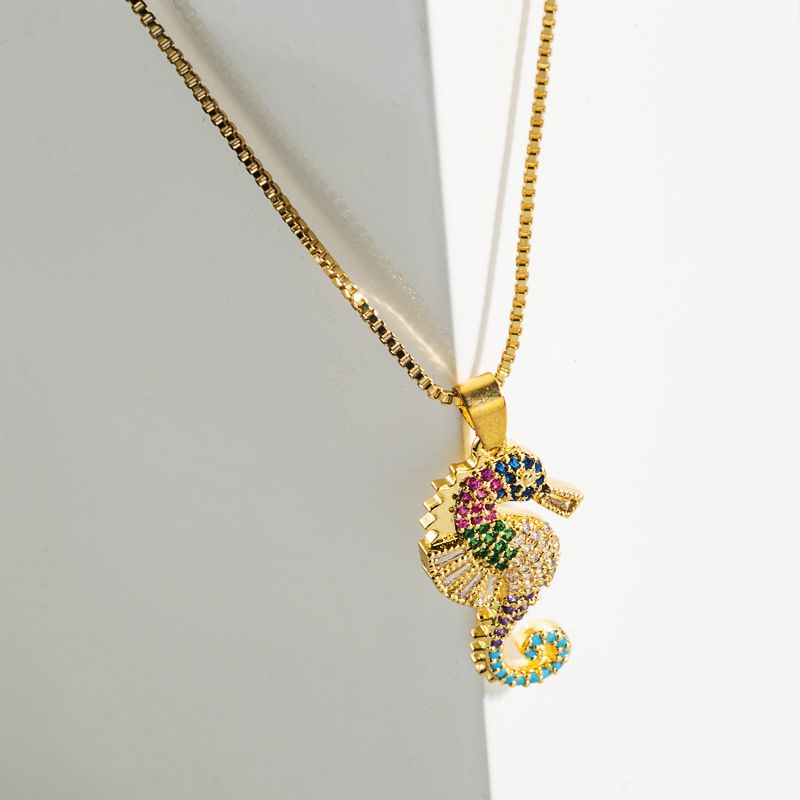 Fashion New Trend  Copper Inlaid Color Zircon Sea Horse Pendant  Necklace Nihaojewelry Wholesale