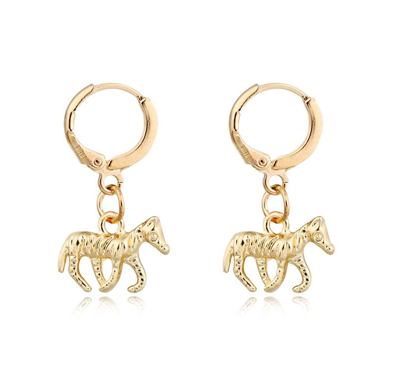 European And American Trendy Unique Jewelry Retro Punk Pony Earrings Antique Silver Three-dimensional Animal Small Ear Ring Ear Clip Cross-border