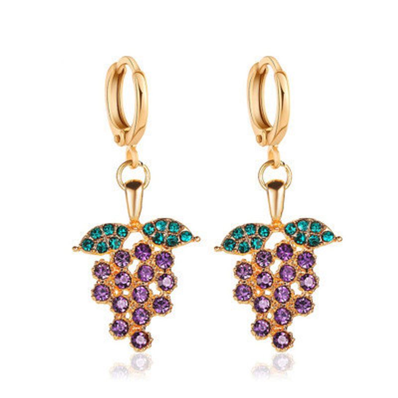 New  Earrings Personality Fruit Earrings Diamond Earrings With Grapes Elegant Temperament Tassel Grape Earrings Wholesale Nihaojewelry