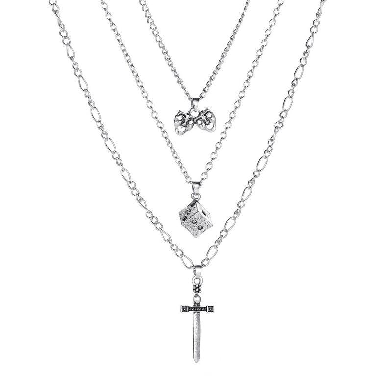 New Necklace Hip-hop Long Three-layer Multi-layer Necklace Punk Wind Cross Cube Pendant Necklace Wholesale Nihaojewelry