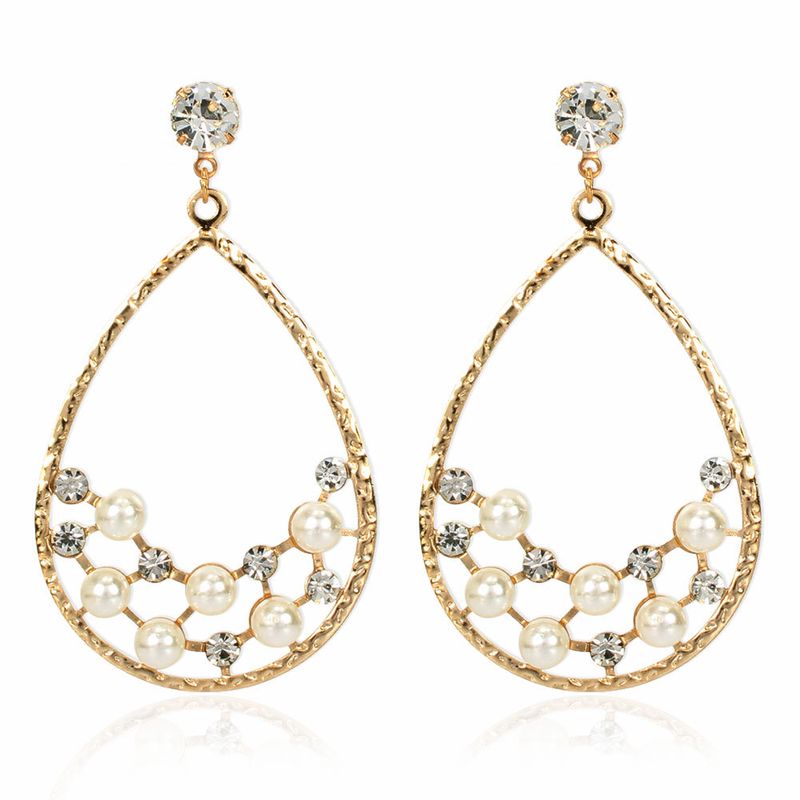 Creative Personality Drop-shaped Alloy Acrylic Diamond-set Pearl Earrings Wholesale Nihaojewelry