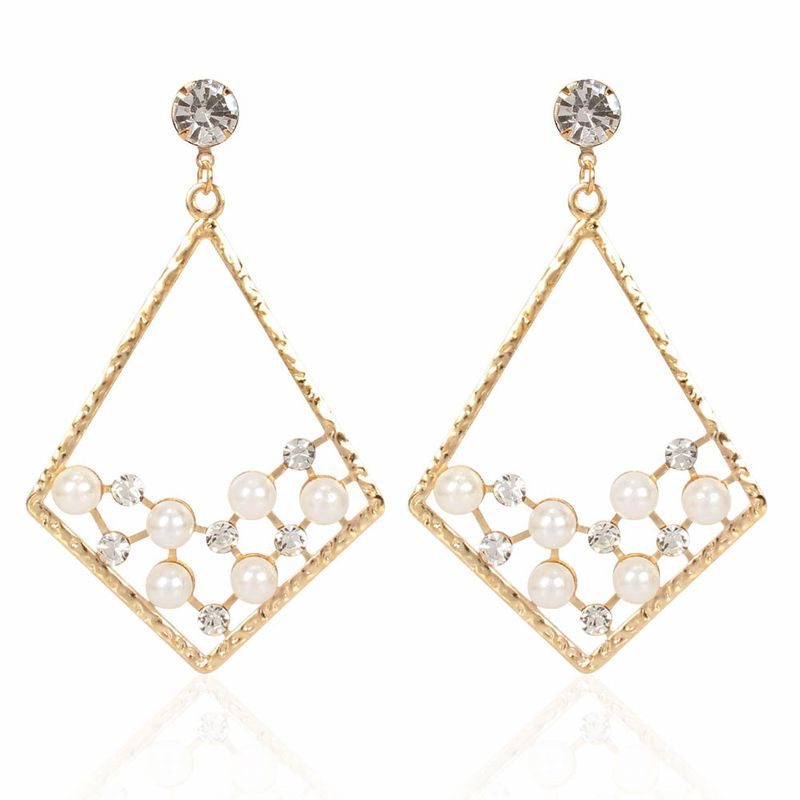 Europäische Und Amerikanische Mode Imitat Perlen Ohrringe Weibliche Persönlichkeit Einfache Diamant Geometrische Ohrringe Ohrringe Weibliche F5810