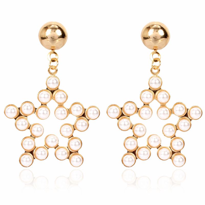 Fashion Minimalist Style Alloy Inlaid Pearl Pentagram Earrings Temperament Earrings Wholesale Nihaojewelry