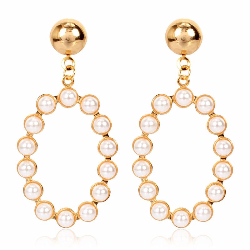 Fashion Retro Earrings Creative Personality Geometric Oval Alloy Inlaid Pearl Earrings Wholesale Nihaojewelry