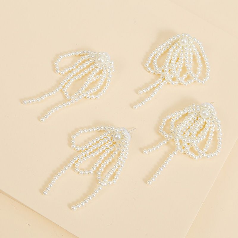 Korean Temperament Hand-woven Pearl Tassel Earrings Personality Long Earrings Jewelry Wholesale Nihaojewelry