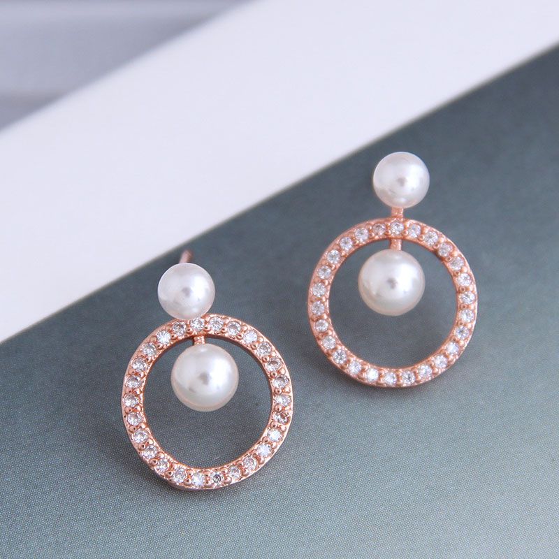 Exquis Mode Coréenne Micro-set Zircon Perle Sauvage Simple Anneau Personnalité Tempérament Boucles D&#39;oreilles En Gros Nihaojewelry