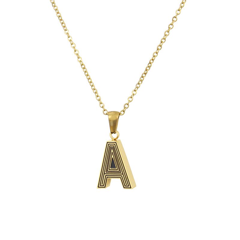 New Stainless Steel Gold-plated Black Line 26 Letter Necklace Simple Gold English Titanium Steel Pendant Wholesale Nihaojewelry