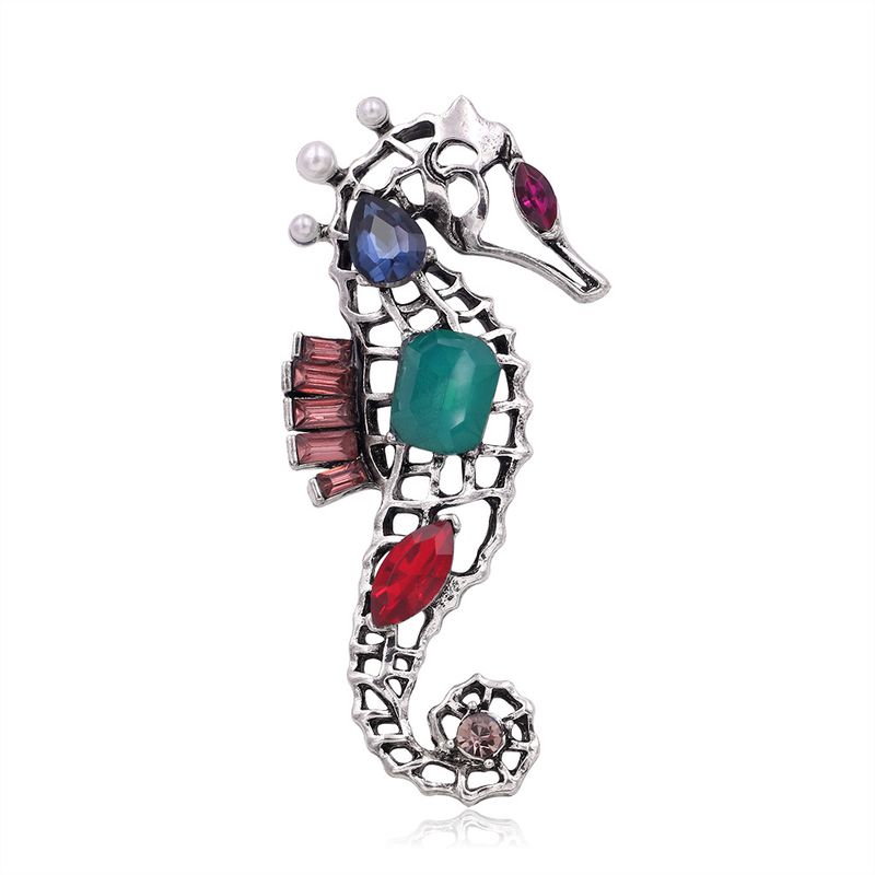 Personality Alloy Diamond Animal Brooch Fashion Wild Retro Hippocampus Corsage  Wholesale Nihaojewelry