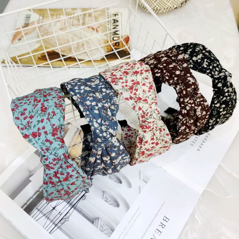 Korean Double-layer Small Floral Knotted Headband Super Fairy Pressure Headband Temperament Wide-brimmed Fabric Hairpin Wholesale Nihaojewelry