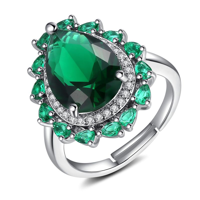 Fashion Simple Blue Color Allure New Drop-shaped Emerald Zircon Ring Wholesale Nihaojewelry