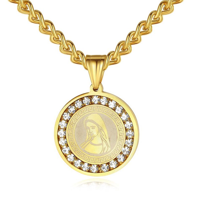 Fashion Trend Jewelry Guadalupe Our Lady Of Round Titanium Steel Diamond Inlaid Necklace Catholic Pendant Wholesale Nihaojewelry