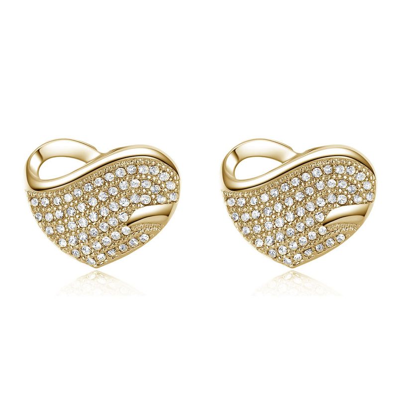 Korean Fashion Earrings Hot Sale Micro Inlaid Peach Heart Full Diamond Earrings Plating Real Gold Hypoallergenic Earrings Wholesale Nihaojewelry