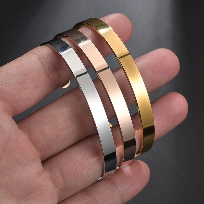 C-shaped 6mm Stainless Steel Smooth Opening Bracelet Ladies Tri-color Personalized Custom Lettering Bracelet