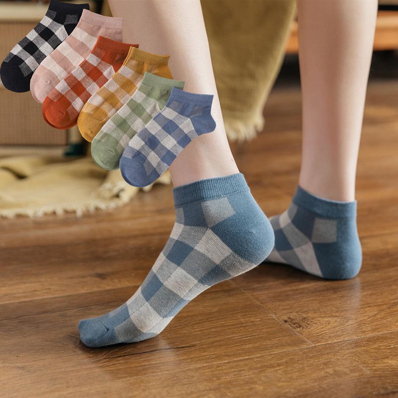 Summer Boat Checkered Socks Ladies Sweet Casual Cotton Socks Low-top Boat Socks Wholesale Nihaojewelry