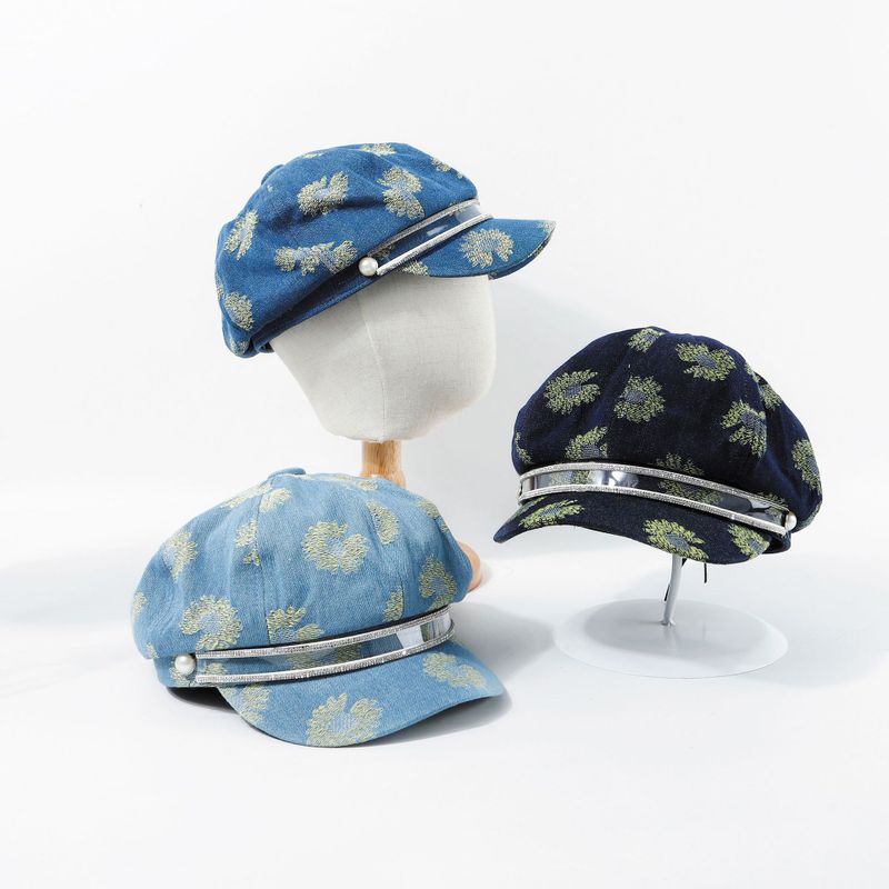 Hat Blue Denim Beret British Retro Summer Embroidery Wholesale Nihaojewerly