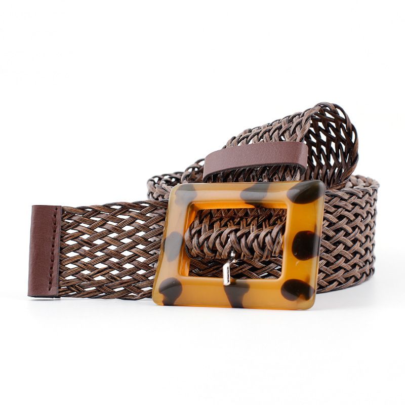 New Woven Wide Belt Ladies Fashion Leopard Pattern Yellow Buckle Decorative Belt Wholesale Nihaojewelry