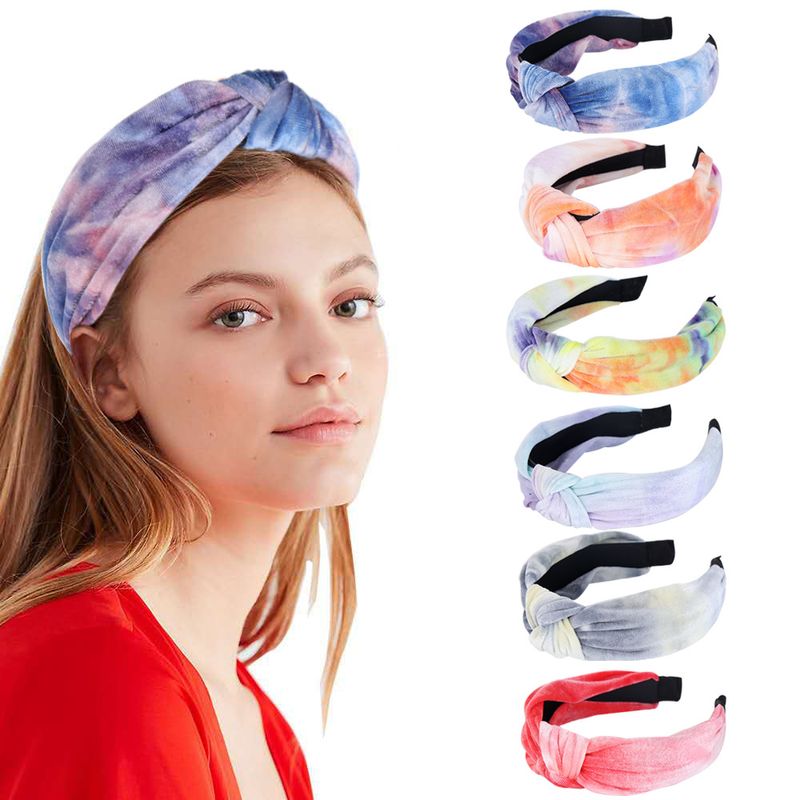 Korea's New Wild Tie-dye Hair Hoop Headband Trend Velvet  Hairband Nihaojewelry Wholesale