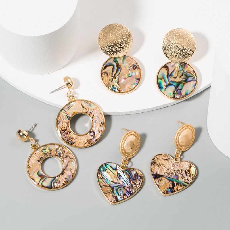 Hot Fashion Round Heart-shaped Earrings Color Resin Alloy Earrings Ear Jewelry Wholesale Nihaojewelry