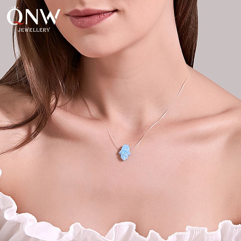 Hot Sale Acetic Acid Plate Synthesis Opel Famadi Lucky Hand Necklace Palm Pendant Fish Line Necklace Wholesale Nihaojewelry