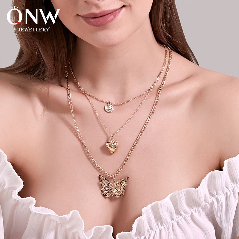 Fashion Jewelry Exaggerated Love Hollow Butterfly Necklace Fashion Long Multi-layer Ladies Sweater Chain Wholesale Nihaojewelry