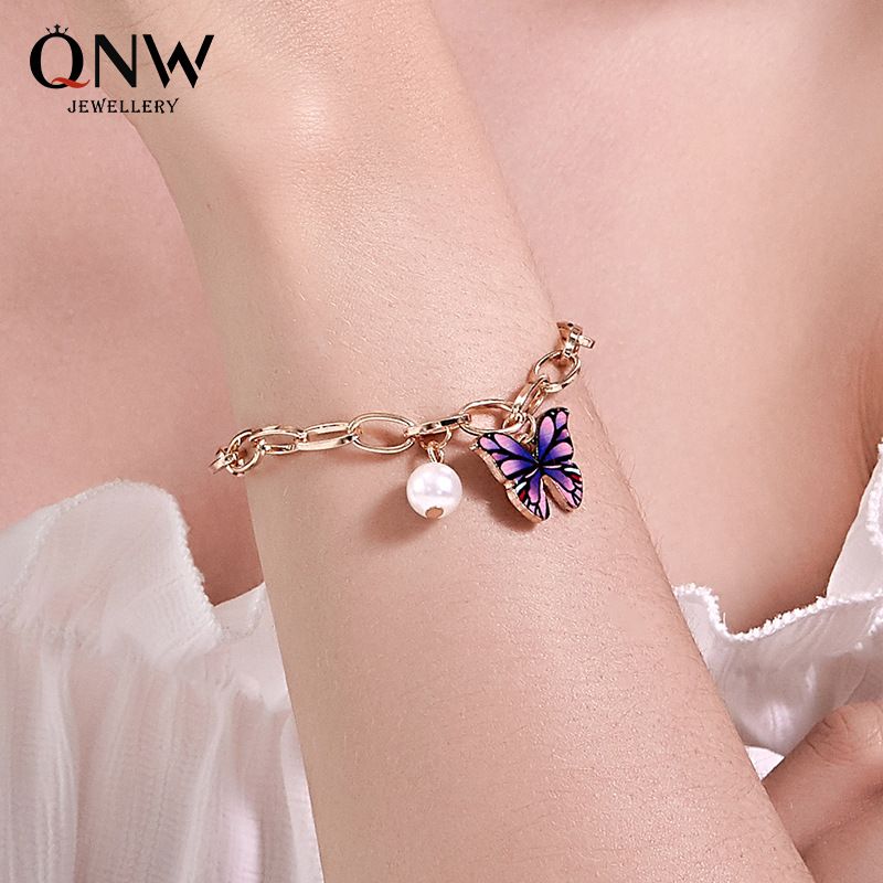 New Jewelry Dream Color Butterfly Bracelet Summer Creative Pearl Thick Chain Bracelet Wholesale Nihaojewelry