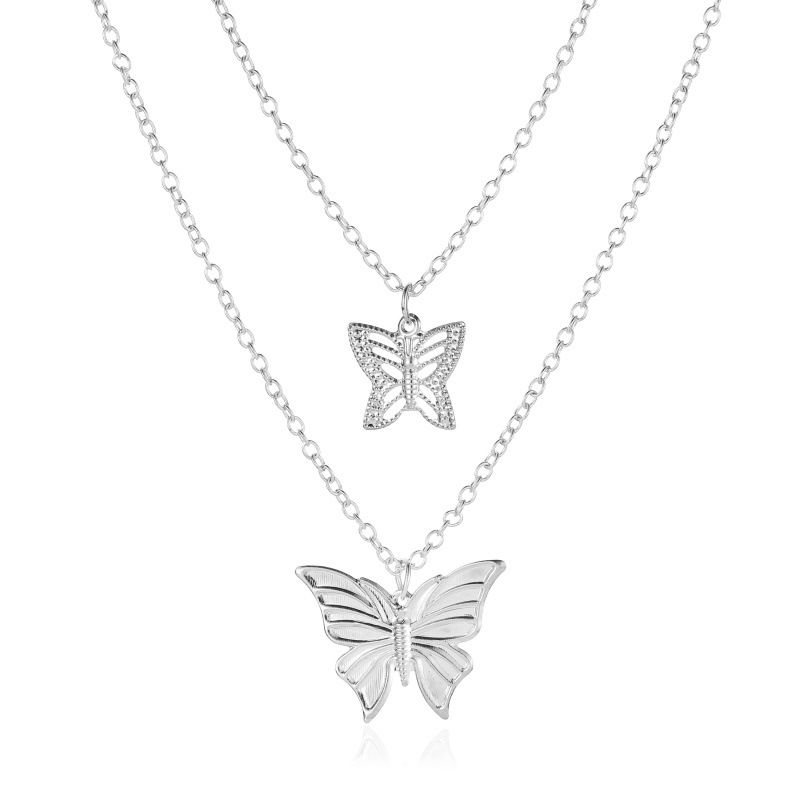Nueva Moda Doble Mariposa Collar De 2 Capas De Mariposa Hueca Colgante Clavícula Cadena Al Por Mayor Nihaojewelry