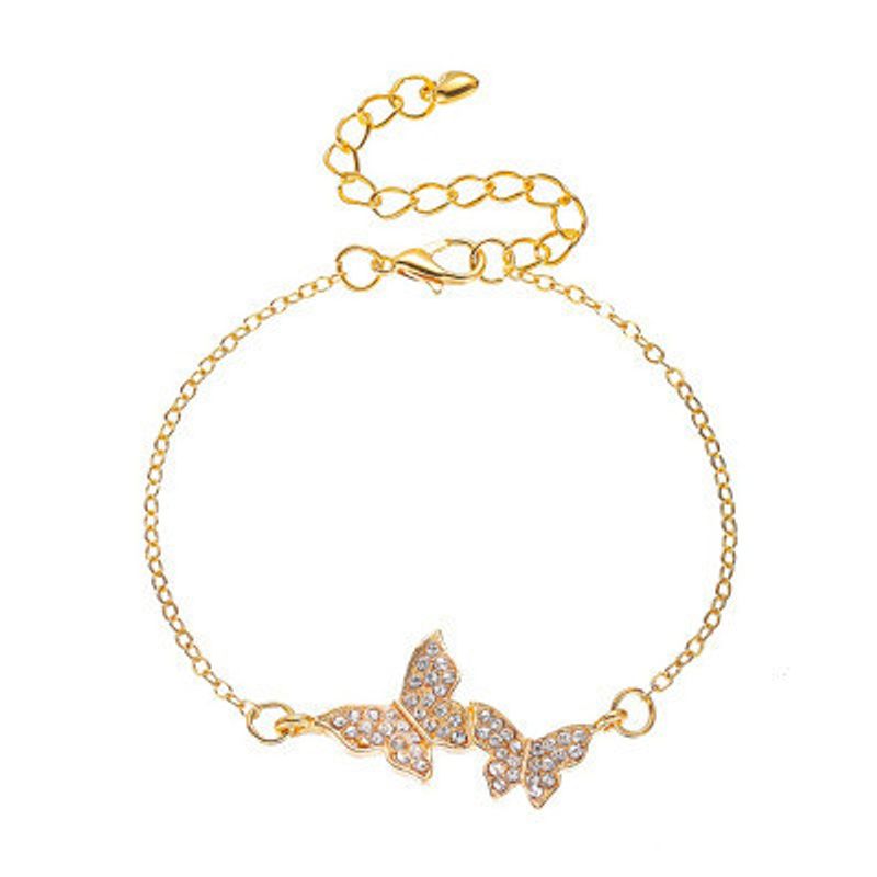 New Bracelet Flash Diamond Butterfly Bracelet Simple Full Diamond Double Butterfly Bracelet Wholesale Nihaojewelry