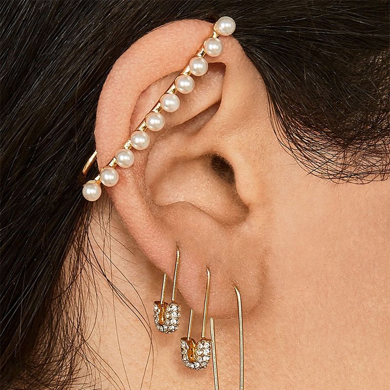 Fashion Needle Earrings Diamond Pearl Brooch Double Wearing Paper Clip Earrings Wholesale Nihaojewelry
