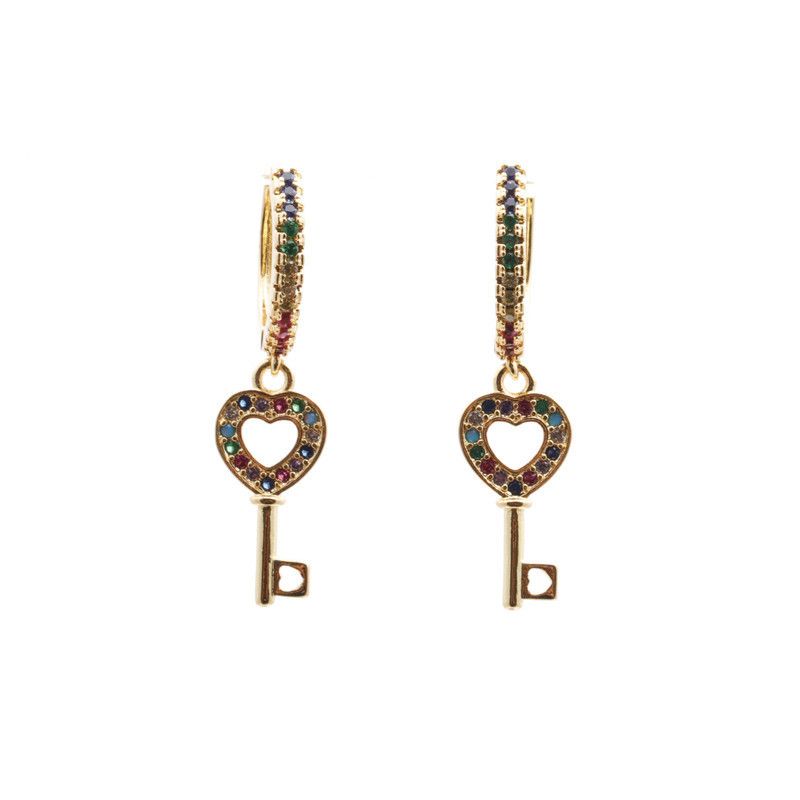 Trendy New Products Jewelry Micro-set Zircon Key Earrings Wholesale Nihaojewelry