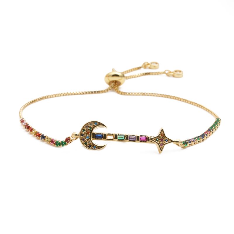 Bijoux Cuivre Micro-ensemble Zirconium Ovale Lune Étoiles Bracelet Réglable Cadeau En Gros Nihaojewelry