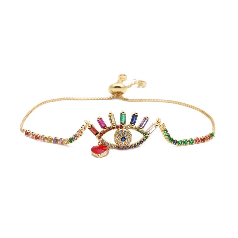 Jewelry Copper Micro-set Zirconium Heart-shaped Demon Eyes Adjustable Bracelet Gift Wholesale Nihaojewelry