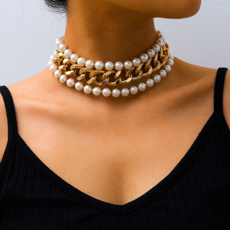Creative Jewelry Fashion Exaggerated Imitation Pearl Multi-layer Necklace Simple Chain Wholesale Nihaojewelry