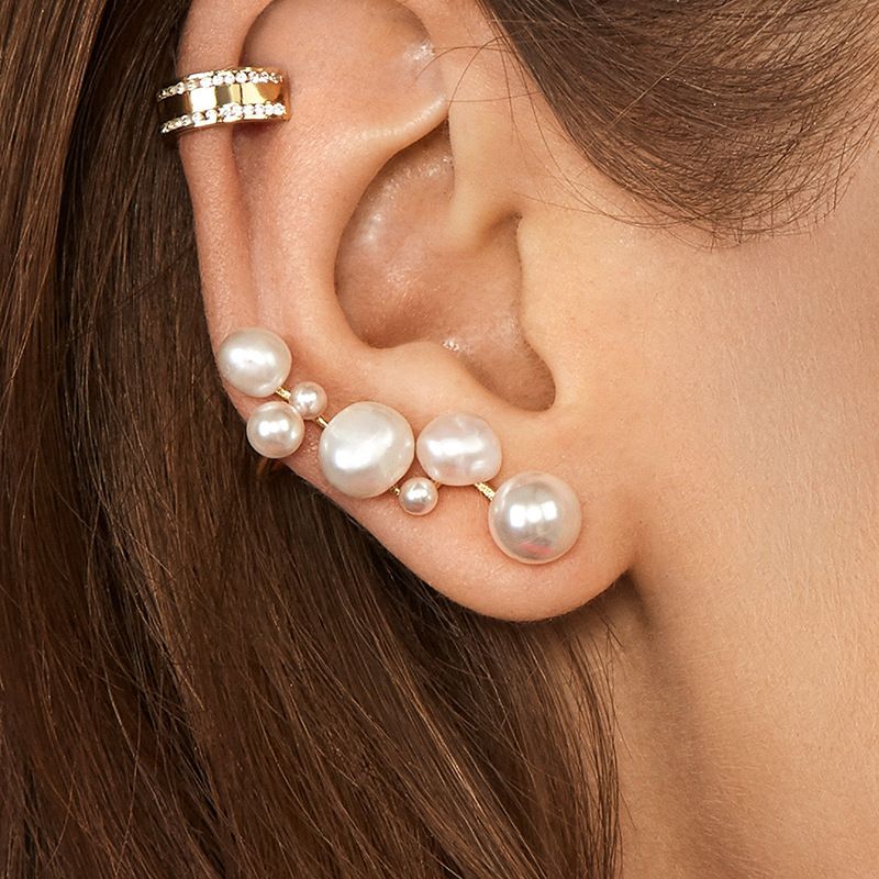 Steamed Bun Pearl Alloy Earrings Creative Popular Ear Clip Set Wholesale Nihaojewelry