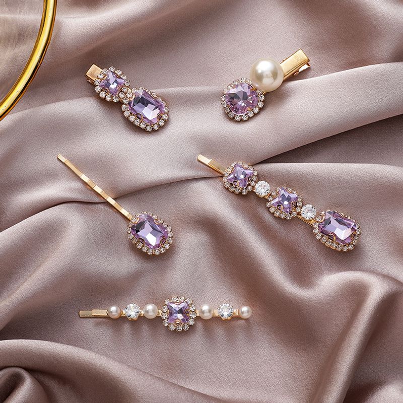 Romantic Star Purple Retro Sweet Purple Rhinestone Pearl Hairpin Bangs Clip Hairpin Wholesale Nihaojewelry