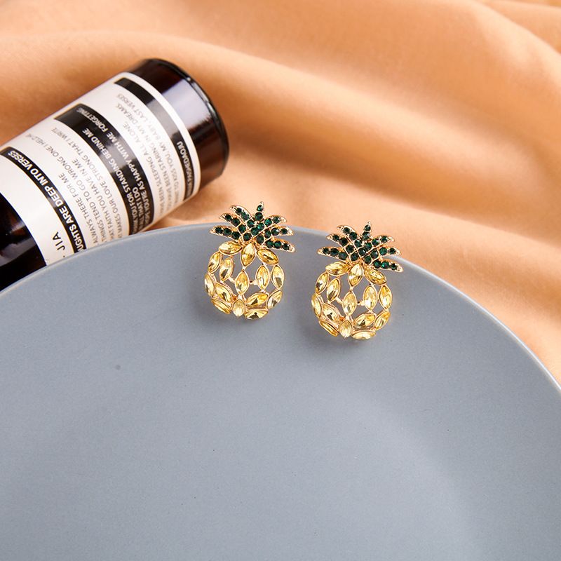 Korean Fashion Diamond 925 Silver Needle Earrings Hollow Design Sense Pineapple Earrings Wholesale Nihaojewelry
