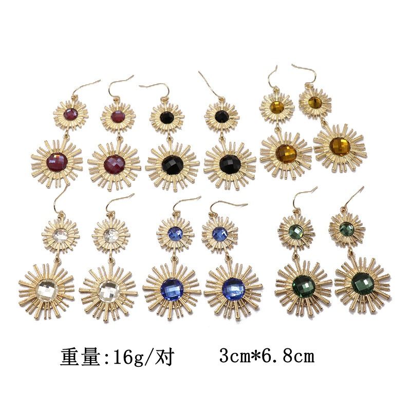 Gold Round Color Gemstone Earrings Black Sun Star Pendant Exaggerated Earrings Wholesale Nihaojewelry